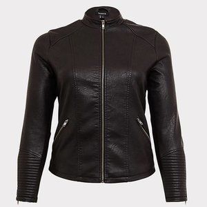 Torrid Black Faux Leather Knit Moto Jacket